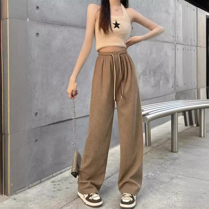 Cord-wide pants with double drawstring