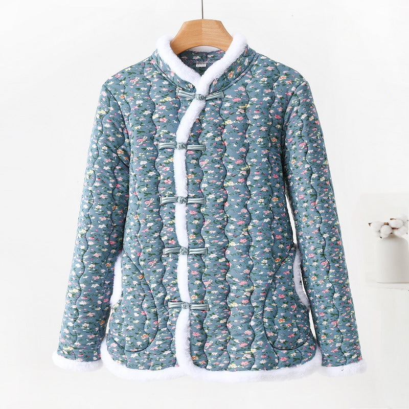 Padded women's quilted jacket in Chinese style with toggle buttons