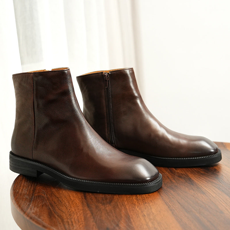 Men's Chelsea boots, cowhide leather, non-slip rubber sole