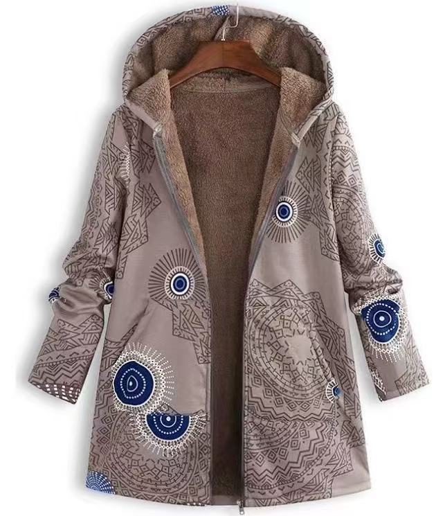 Padded hooded jacket with zipper and print