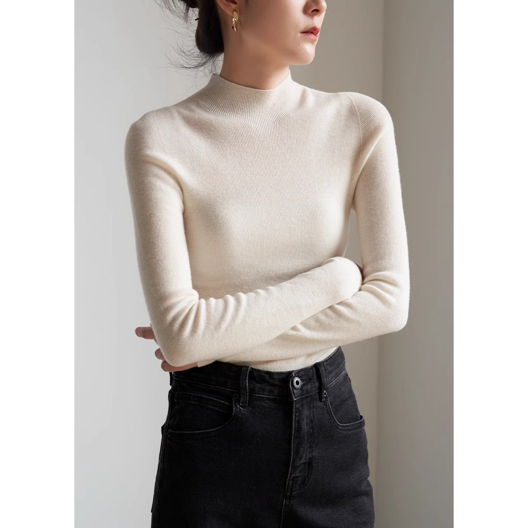 Elegant women's knit sweater with stand-up collar