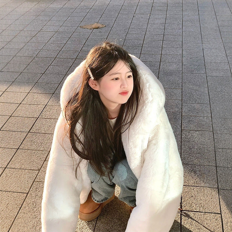 Women’s coat made of rabbit and lamb fur, mid-length