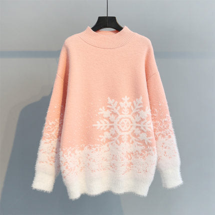 Ladies' knitted sweater with snowflake pattern