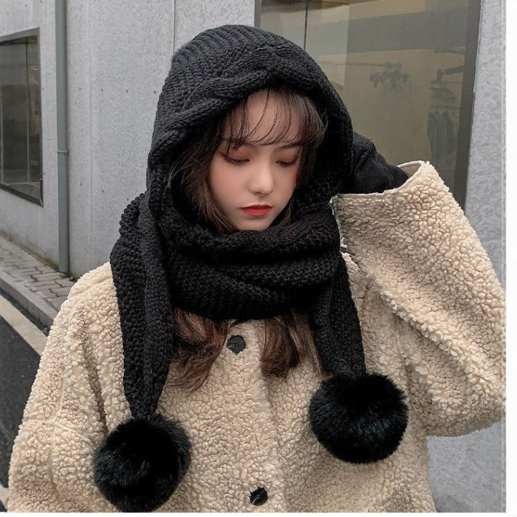 Versatile Knit Set: Hooded Scarf and Cloak