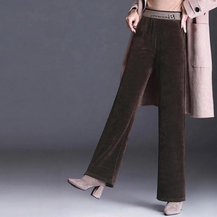Padded women's corduroy pants with high waistband