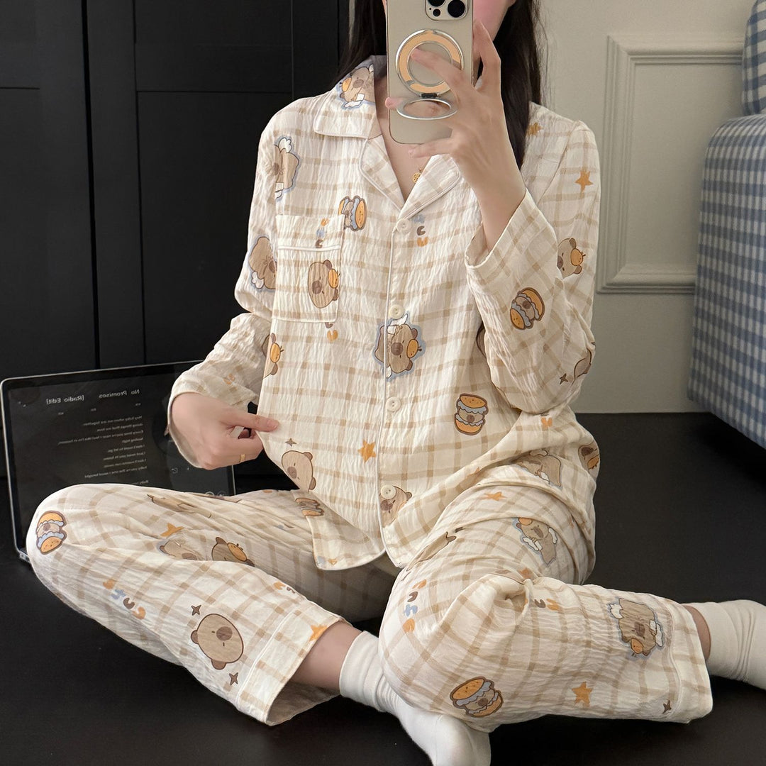 Women's Pajama Set, long-sleeved, cotton, for spring and autumn