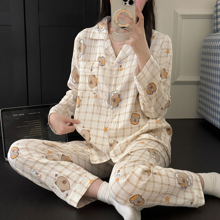 Women's Pajama Set, long-sleeved, cotton, for spring and autumn