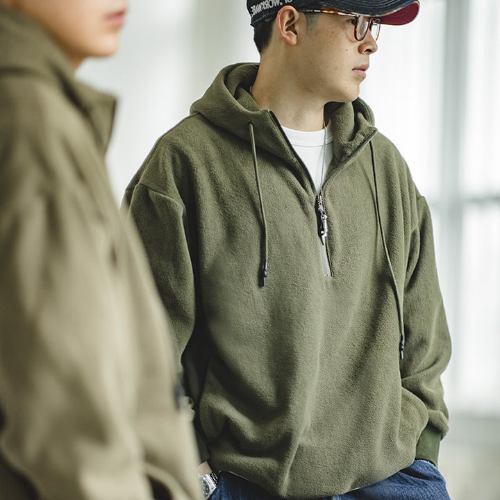 Retro sweatshirt with zipper and fleece lining