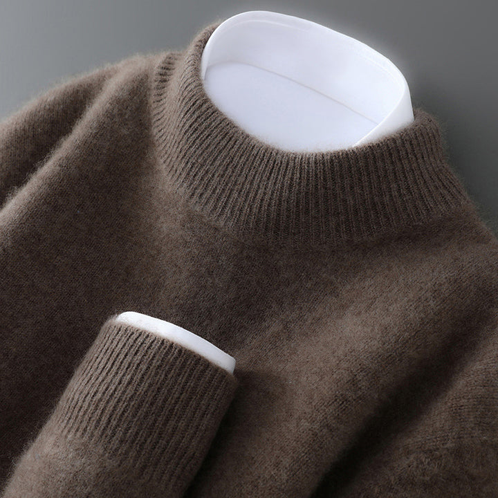 Men's wool sweater, half collar, knitted, loose