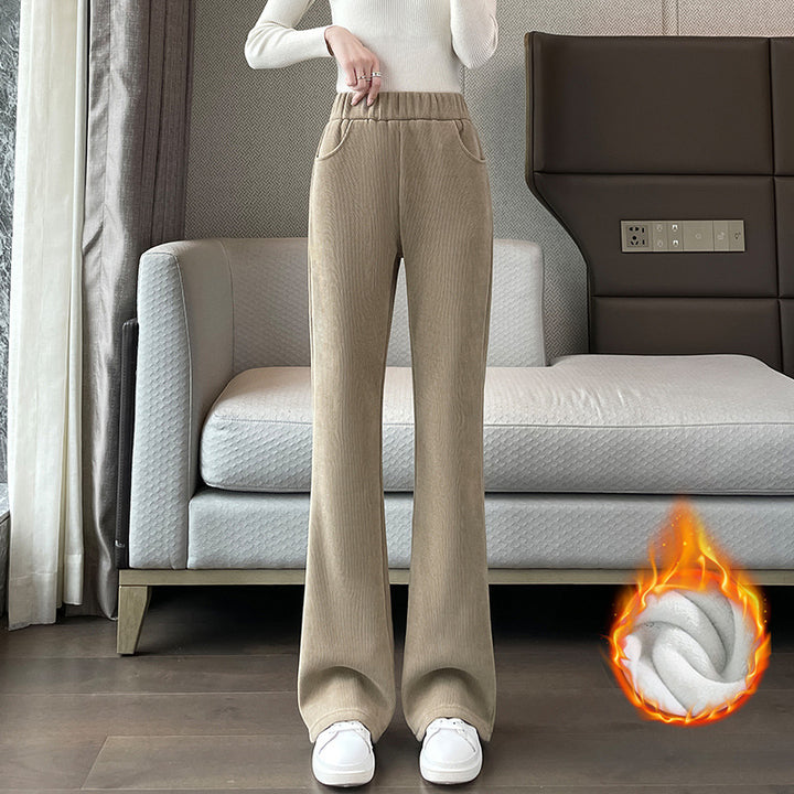 Women's corduroy flared pants, lined, autumn and winter