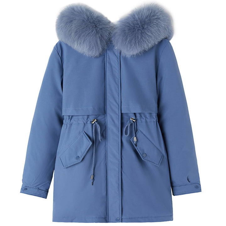 Women's parka, mid-length, padded, faux fur collar