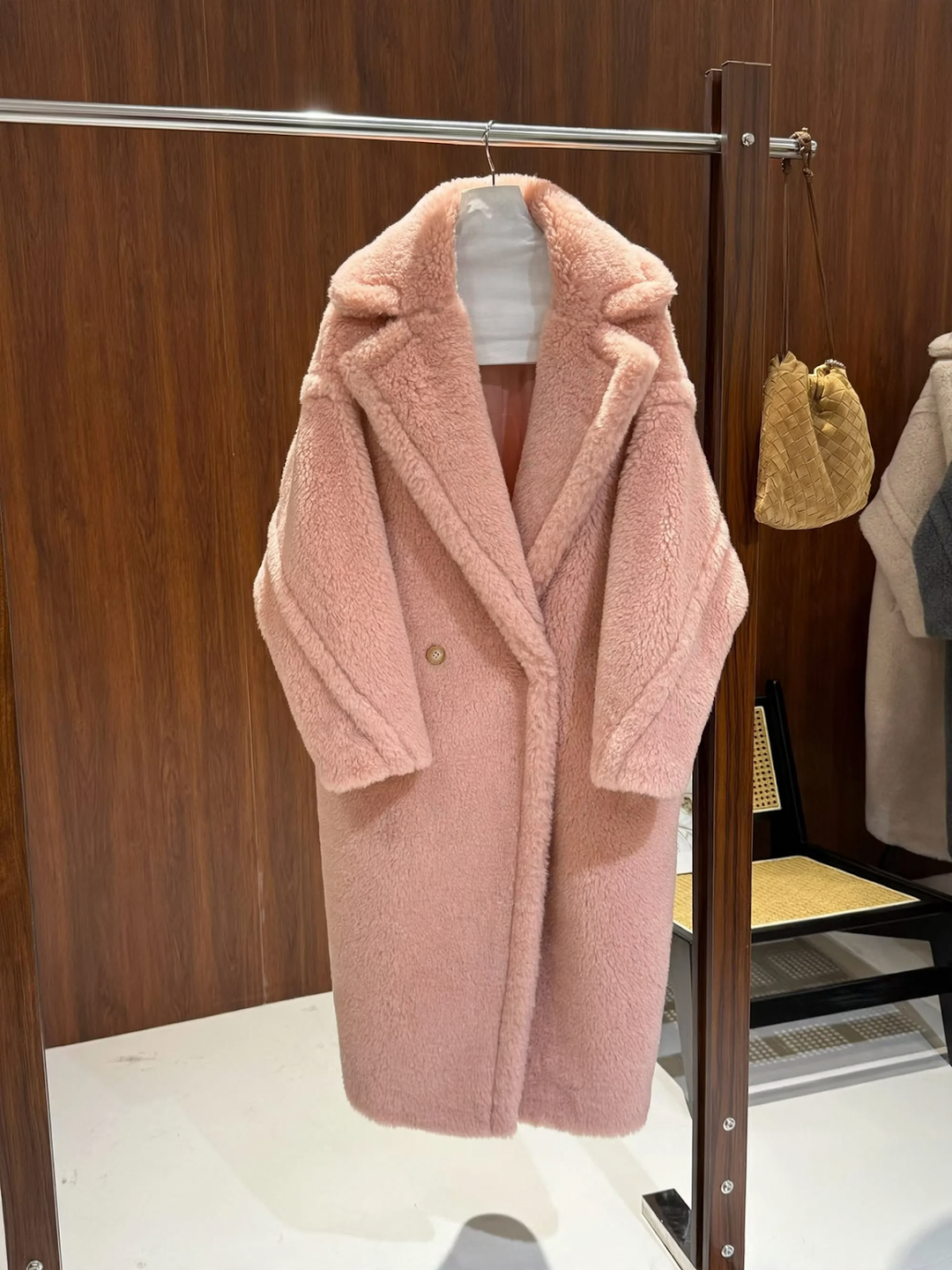 Women's teddy coat, mid-length, loose fit