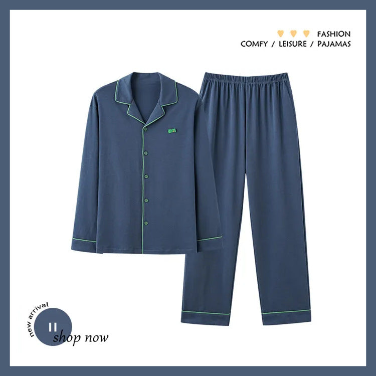 Men's pajamas made of pure cotton, long-sleeved
