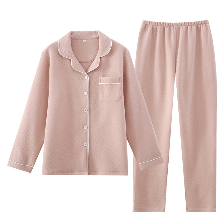 Pair-Pajama-Set, cotton, three-layer quilted, warm