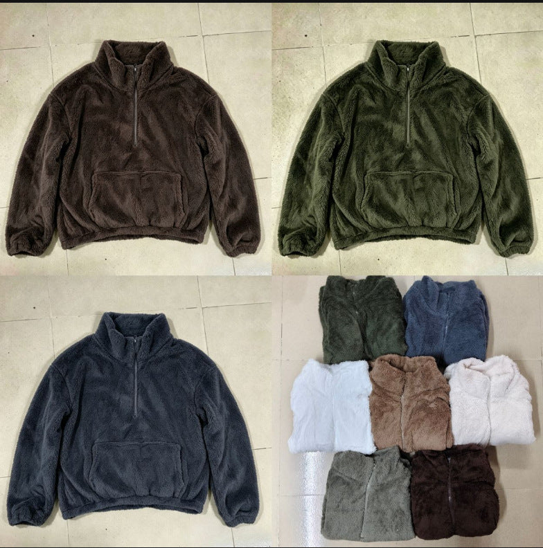 Padded women's sweater with standing collar and zipper