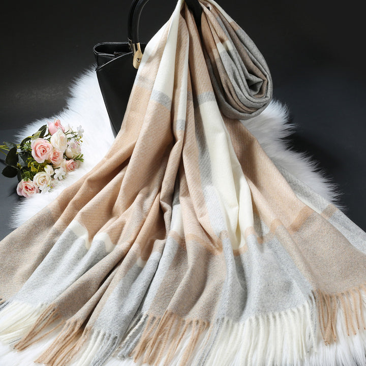 Long scarf in plaid pattern, warm winter accessory