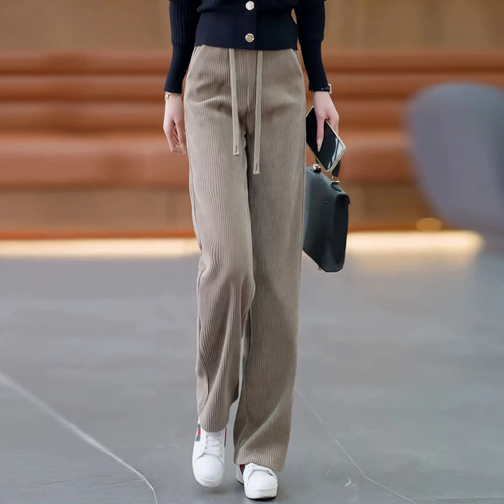 Fleece-lined corduroy trousers, straight fit, elegant