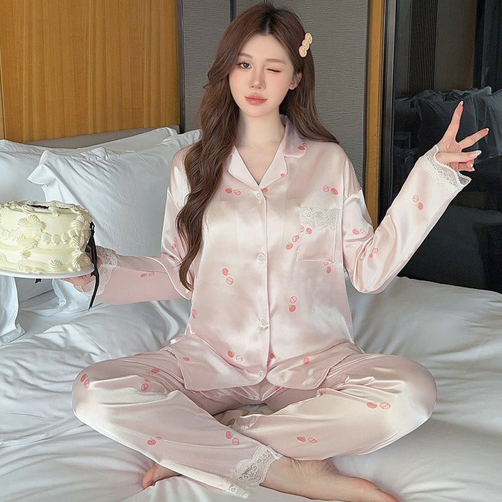 Ladies' loungewear set, two-piece, ice silk feel, heart pattern