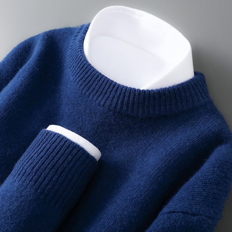 Men's wool sweater, half-high collar, knitted, loose
