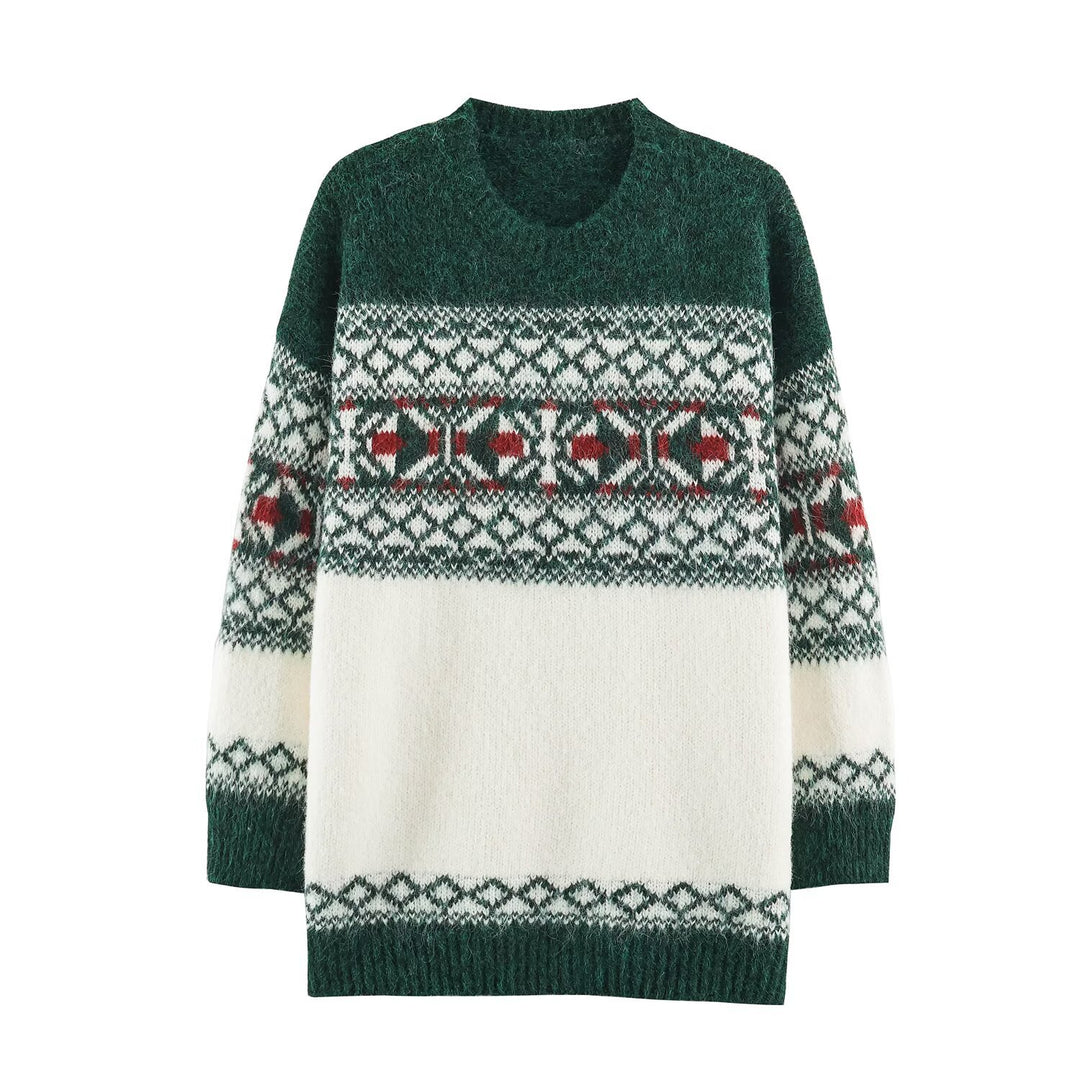 Fashionable knitted sweater with a Christmas contrast pattern
