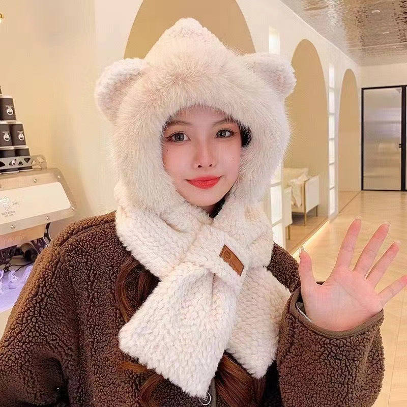 Plush set with hood, scarf, and gloves
