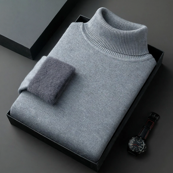 Men's knitted sweater with roll neck and wool blend