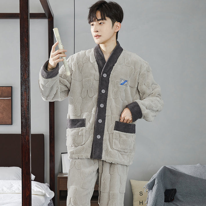 Pair-Pajama-Set made of coral fleece, lined, with zipper