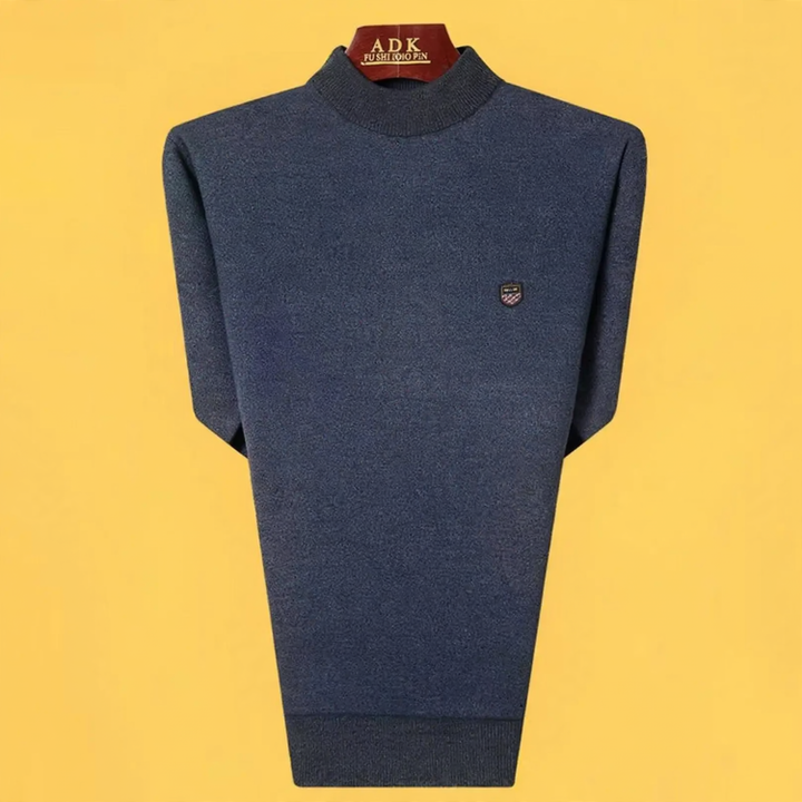 Men's knit sweater with round neck and fleece lining