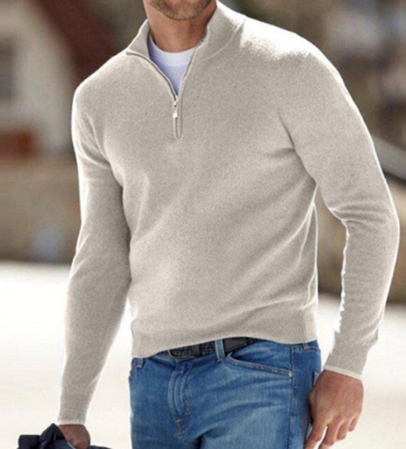 Men's Long Sleeve Cashmere Sweater with Zipper