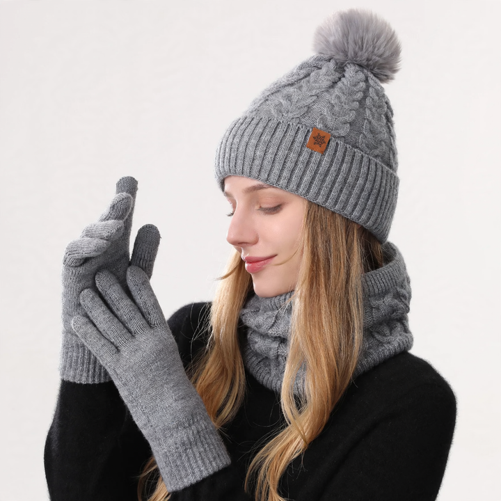 Winter Set: Knitted hat, scarf, and gloves