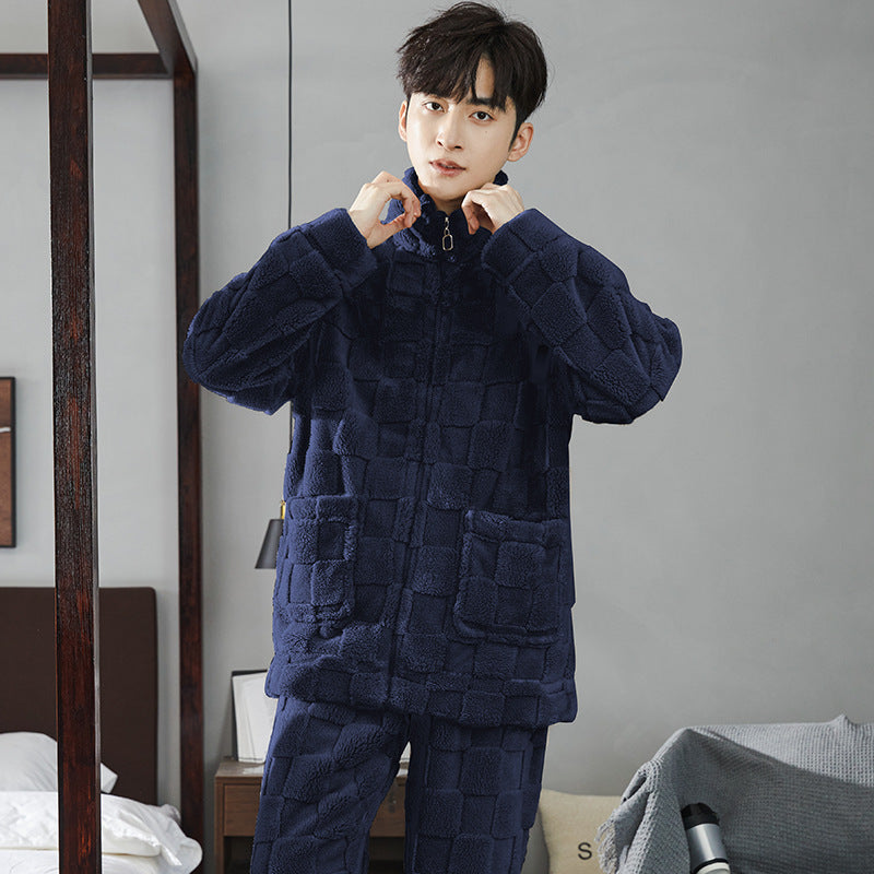 Pair-Pajama-Set, Coral fleece, warm with zipper