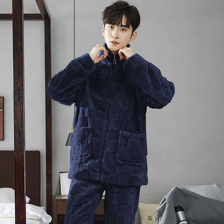 Pair-Pajama-Set, Coral fleece, warm with zipper