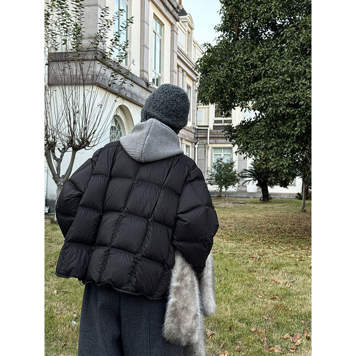 Down jacket for women with knitted hood and duck feathers