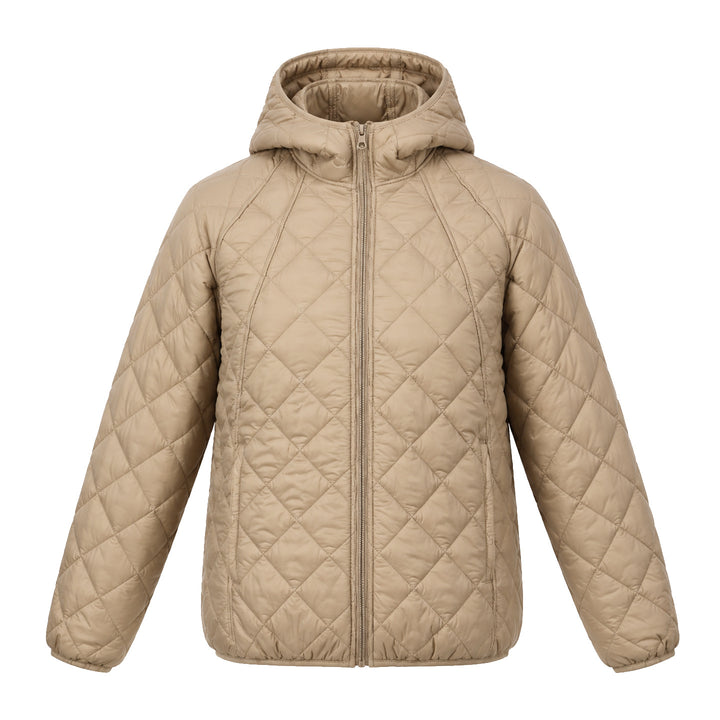 Light women's padded jacket with hood, loosely cut