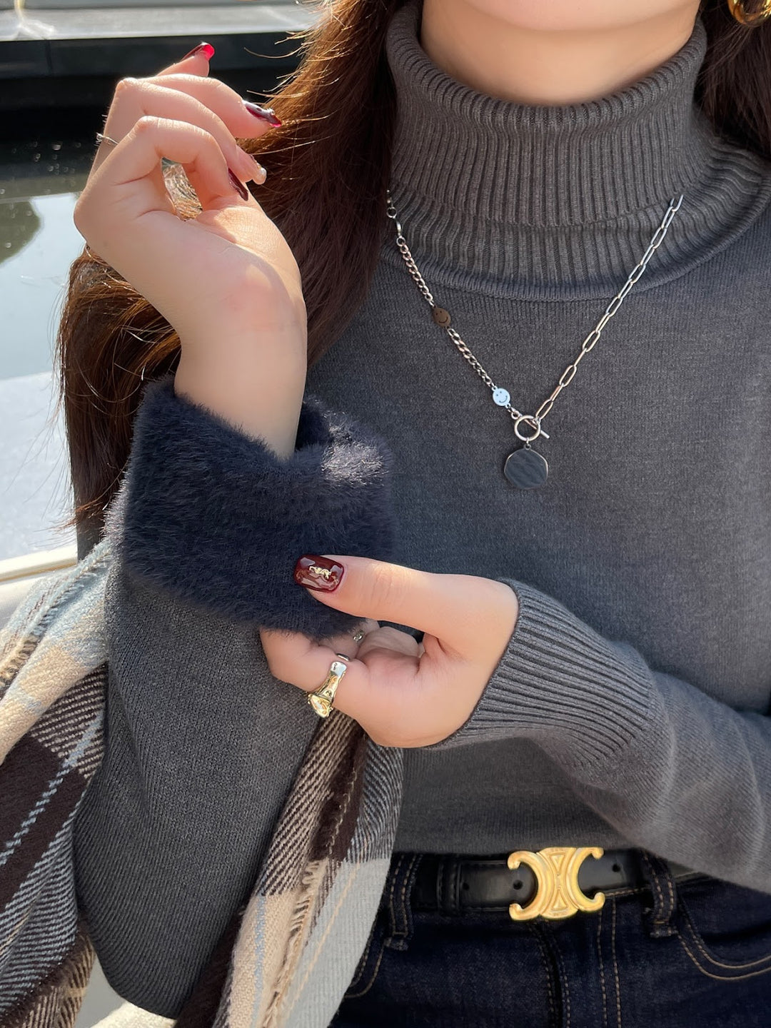 Women's turtleneck sweater, lined, solid color
