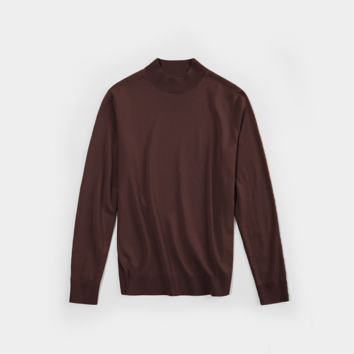 Men's knitted pullover, machine washable, stand-up collar