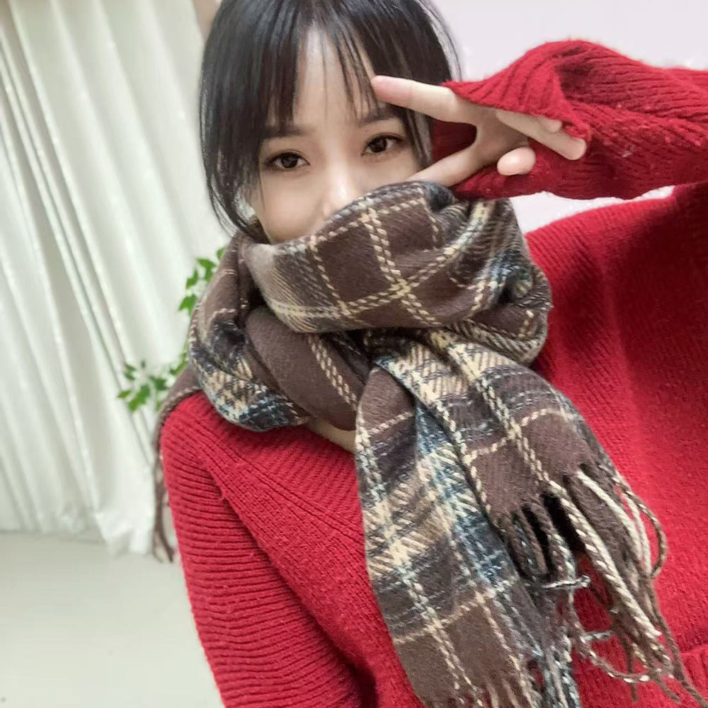 Thick checkered winter scarf, 200x50cm