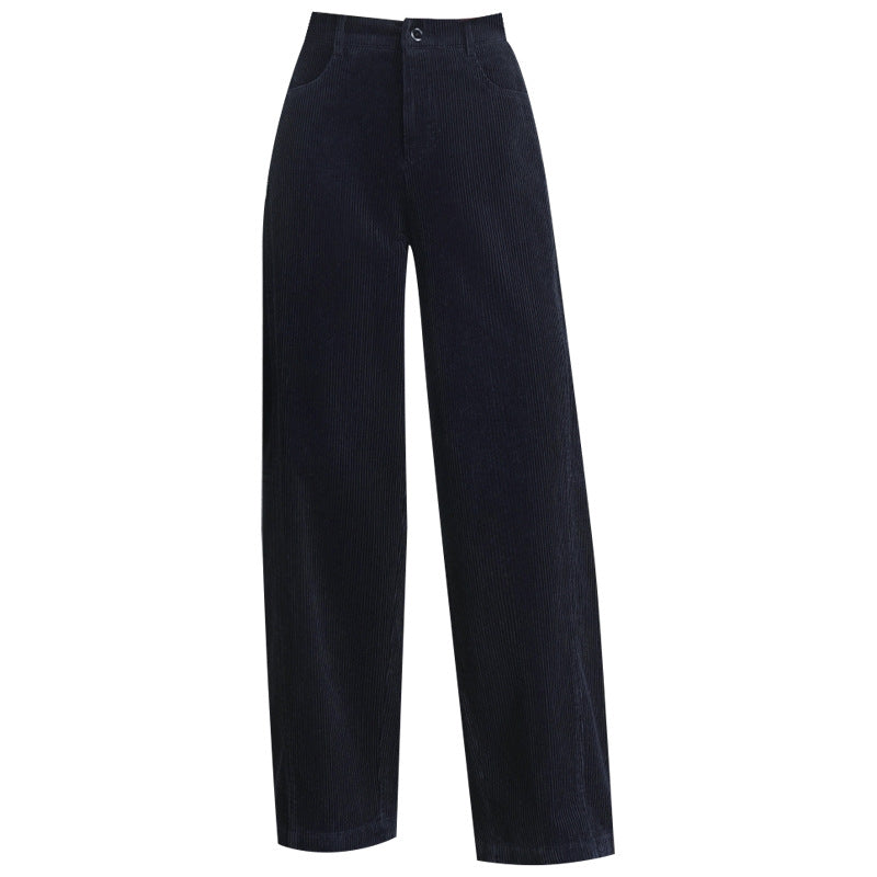 Women’s corduroy pants with a high waistband, straight-cut
