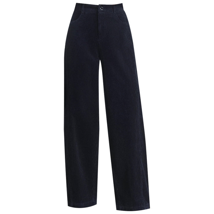 Women’s corduroy pants with a high waistband, straight-cut