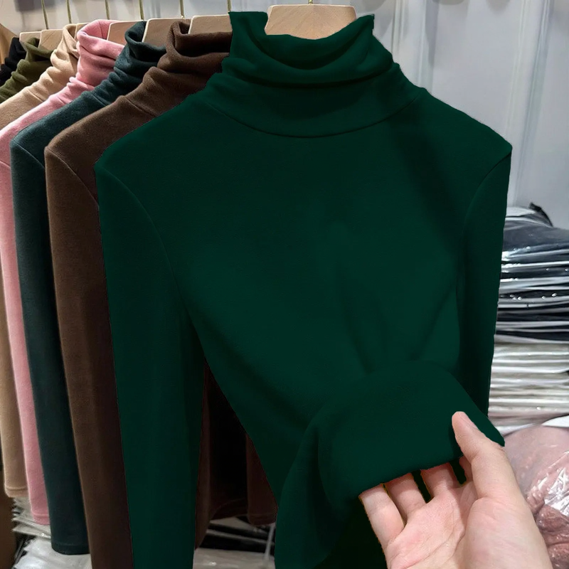 Women's long sleeve shirt with standing collar, lined