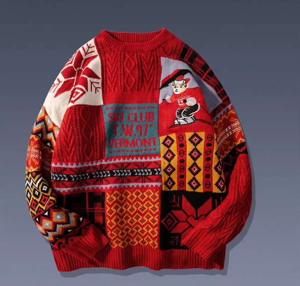 Padded knitted sweater with diamond pattern