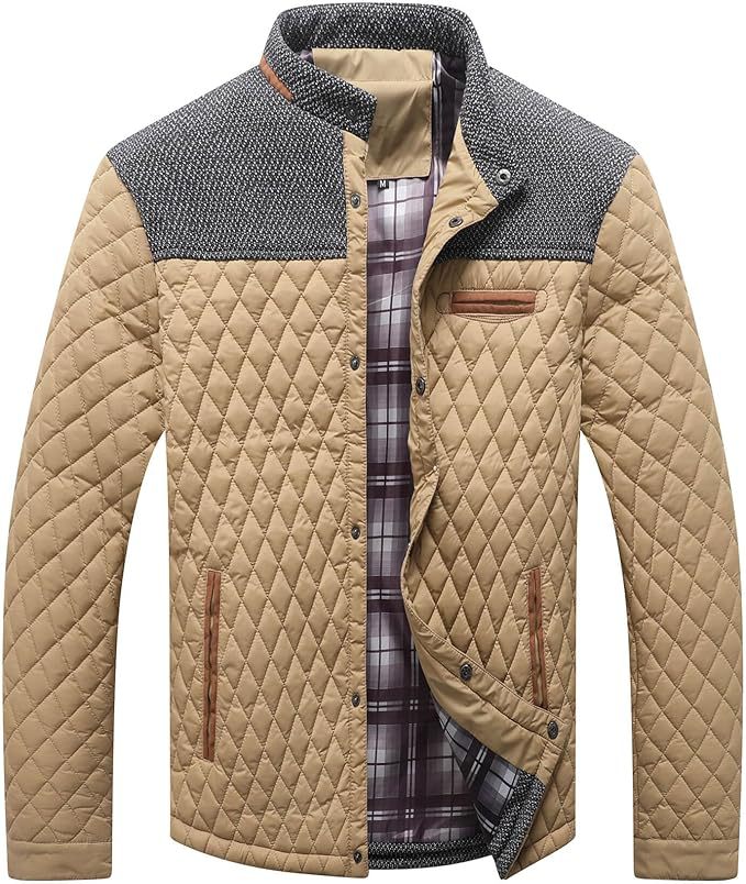 Men's quilted jacket, checkered, for leisure and sport
