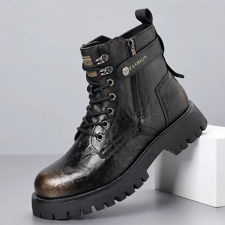 Men's leather boots, lined, with platform