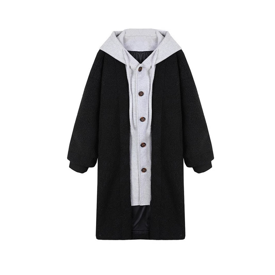 Lamb fleece imitation coat with hood, mid-length, padded
