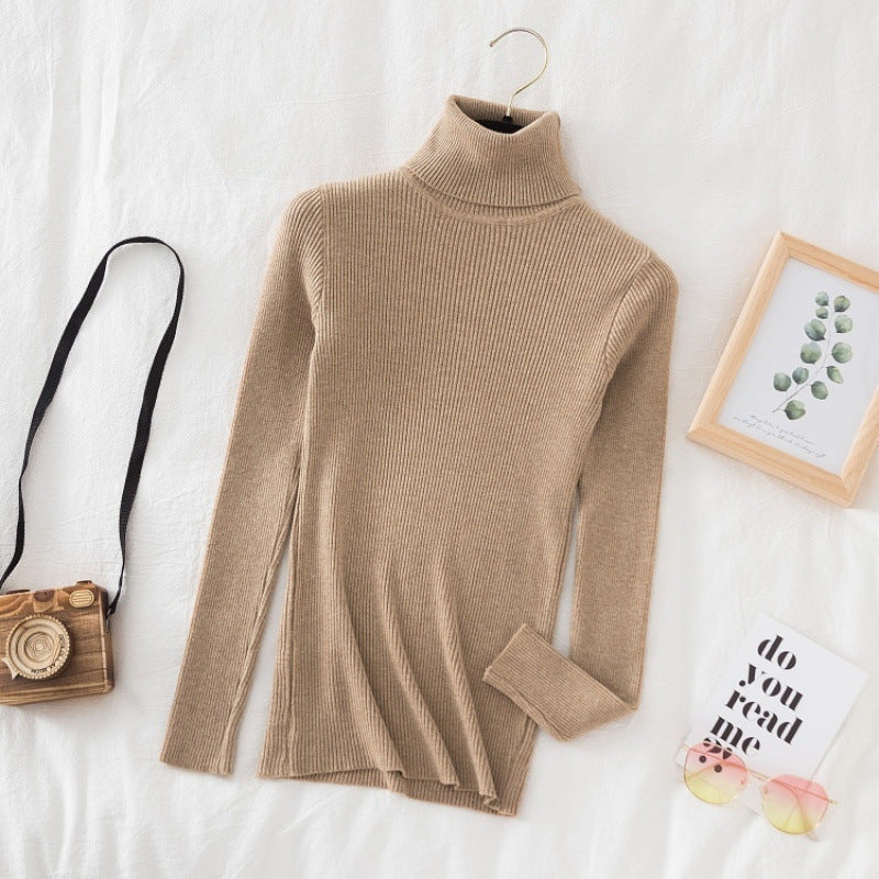 Women's knitted pullover, high neck, slim fit