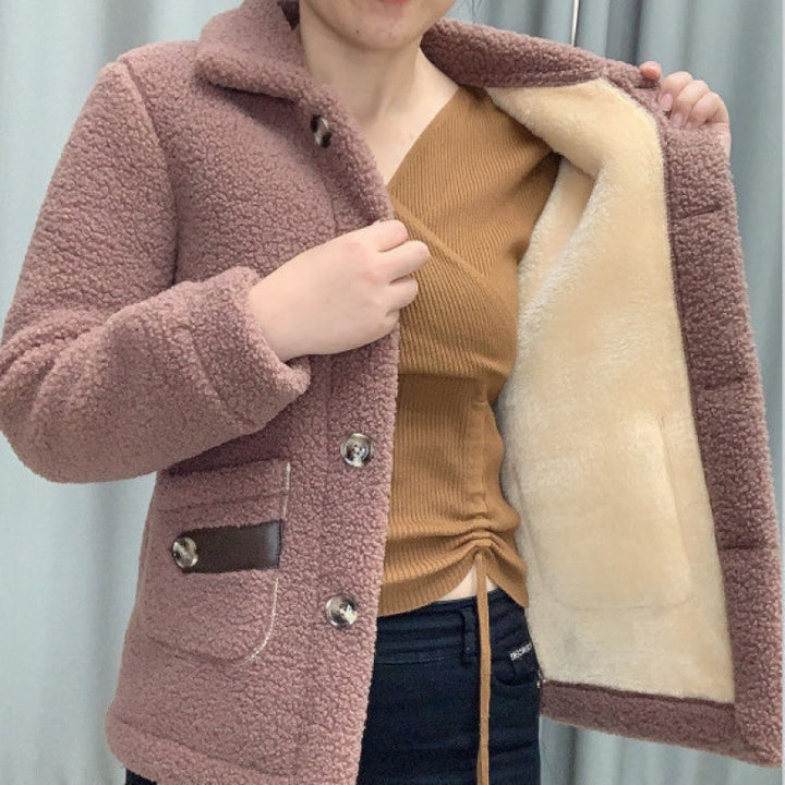 Lamb fleece coat, lined, mid-length, winter