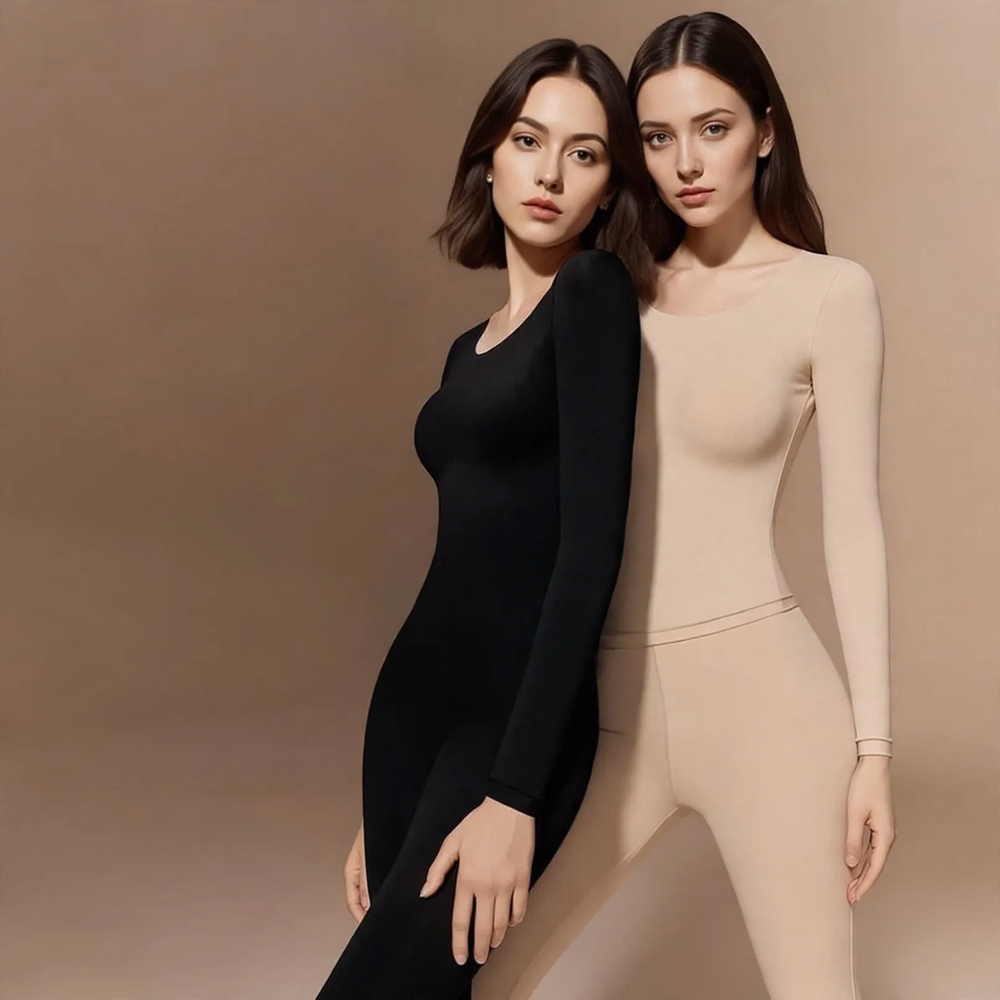 Women’s thermal underwear set, warming, round neck