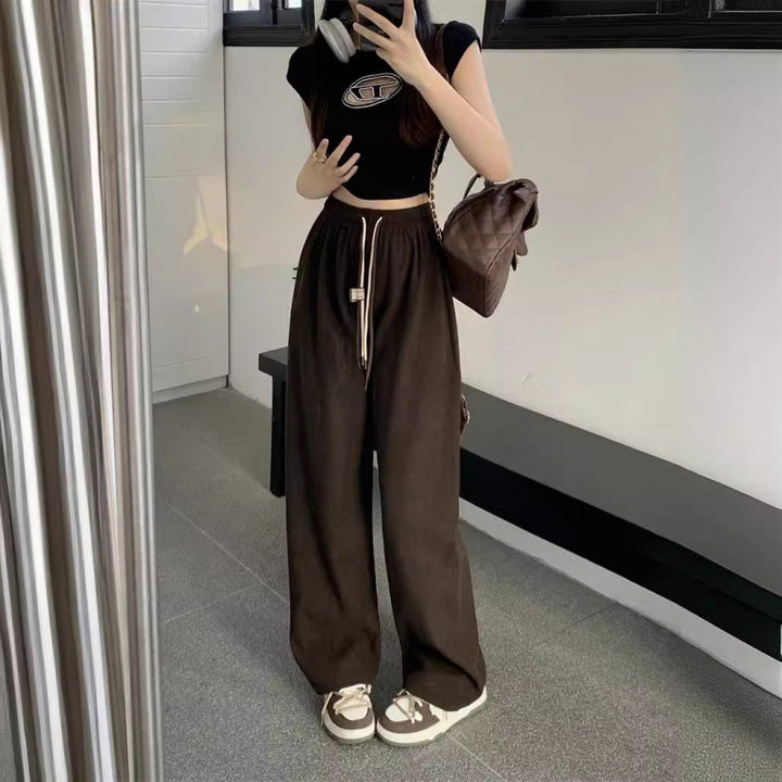 Cord-wide pants with double drawstring
