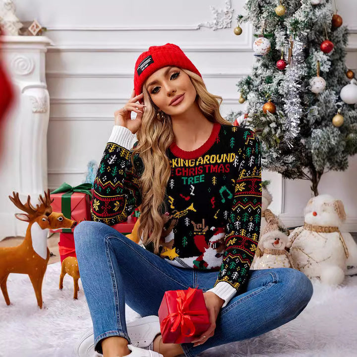 Christmas sweater with reindeer jacquard pattern
