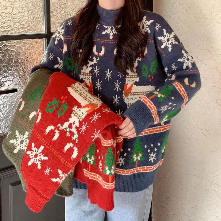 Christmas knitted pullover with embroidery